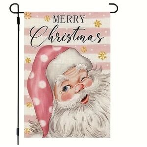 Santa Claus Merry Christmas Garden Flag – Pink Holiday Décor Outdoor New